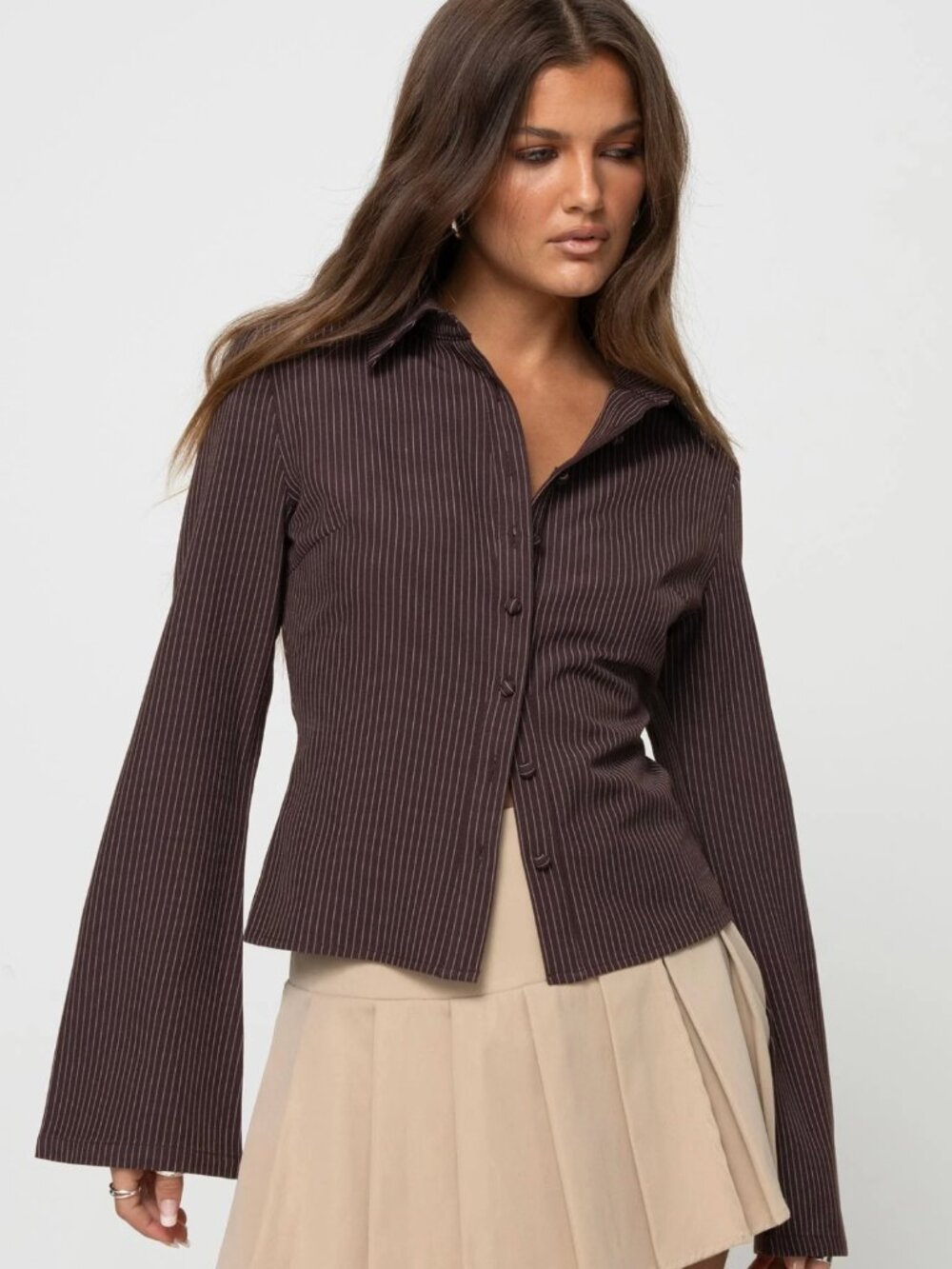 Anni Pinstripe Shirt Brown - NWT - Size: US 4/ AU 8